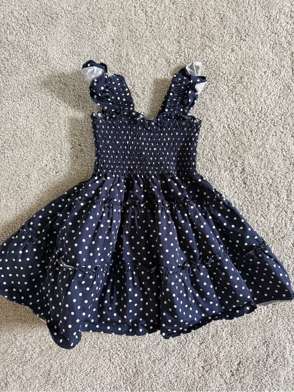 Hill House Navy and White Polka Dot Smocked Tiered Dress